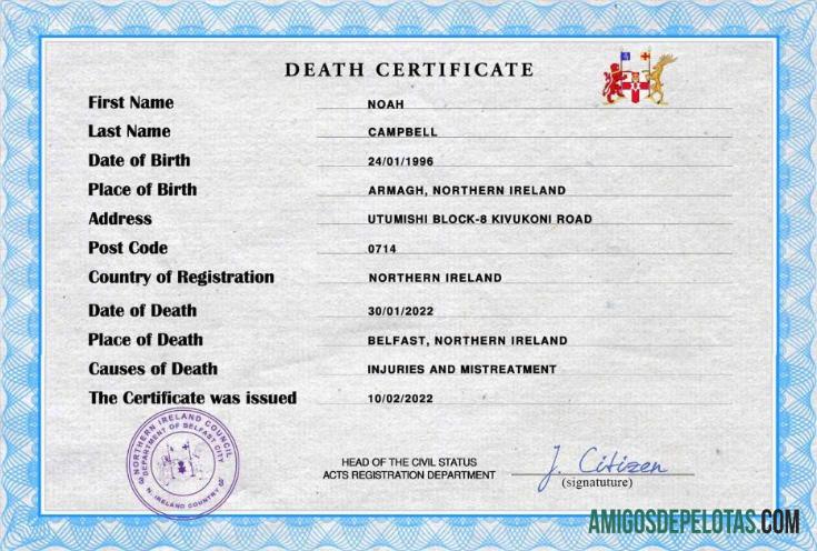 Para baixar modelo PSD de certidão de óbito da Irlanda do Norte
